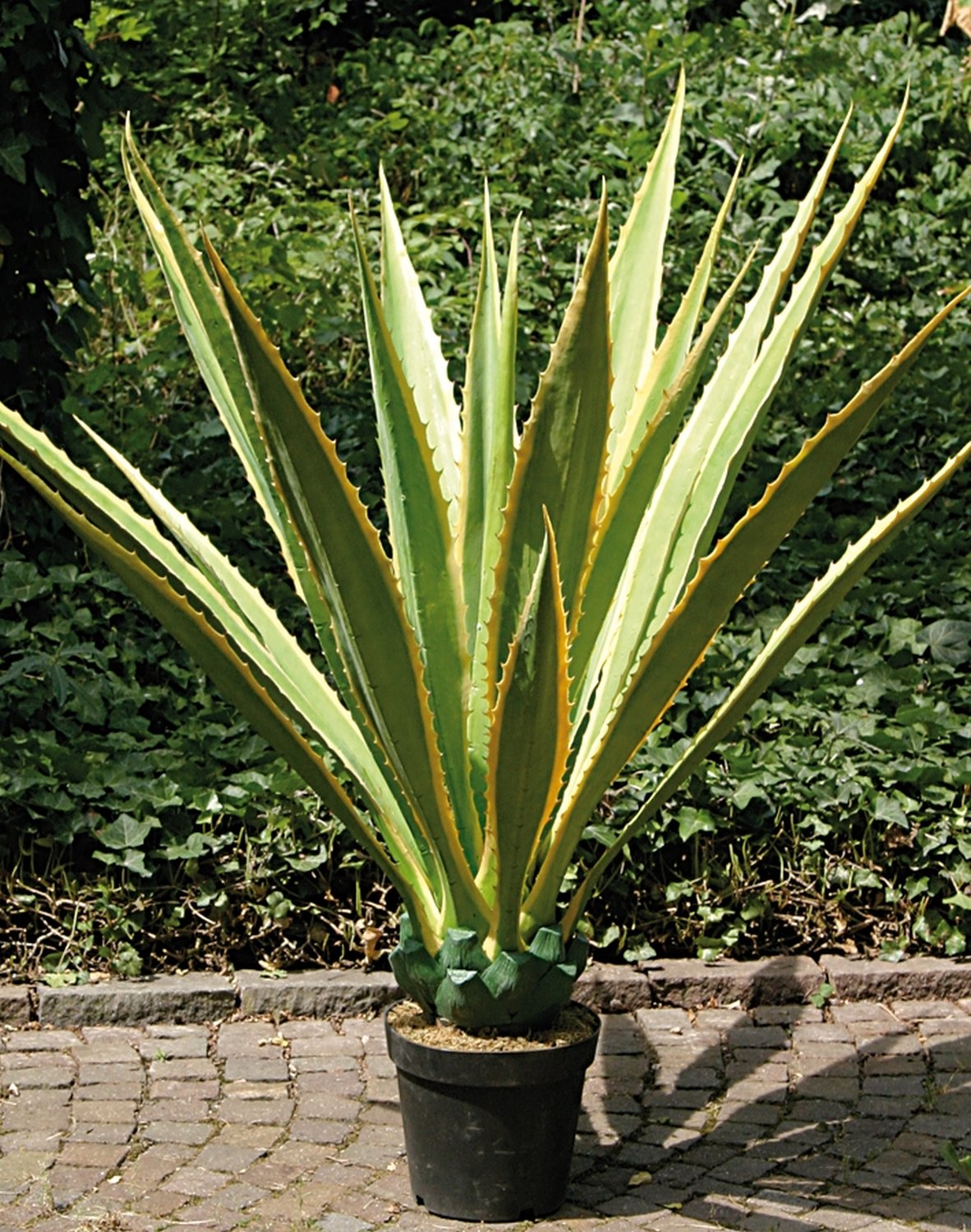 Künstliche Agave, getopft, 21 Blätter, 120 cm, grün-gelb