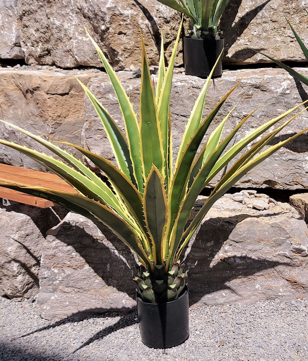 Künstliche Agave, getopft, 21 Blätter, 120 cm, grün-gelb