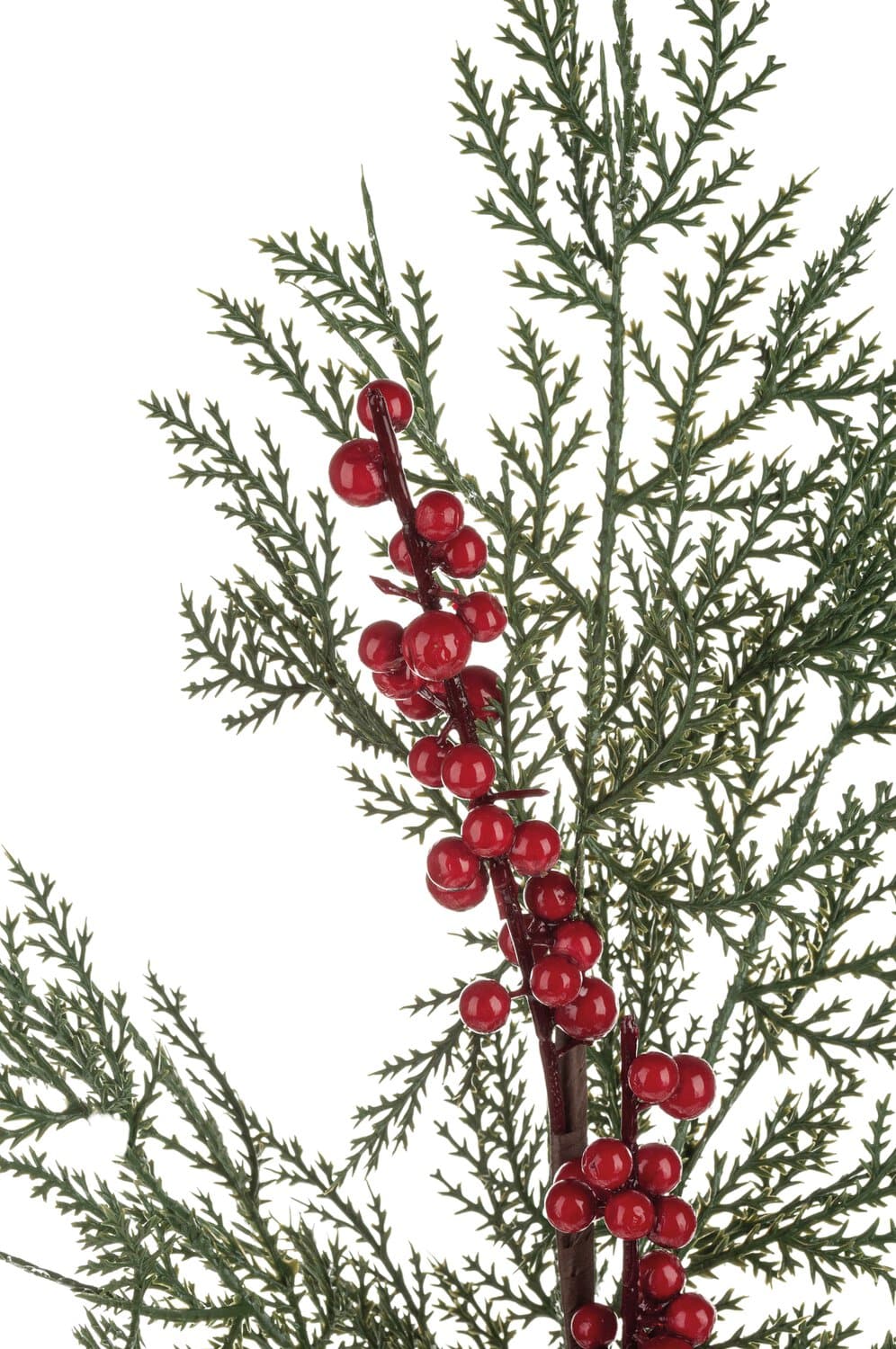 Unreal cedar branch with berries, 80 cm, green-red