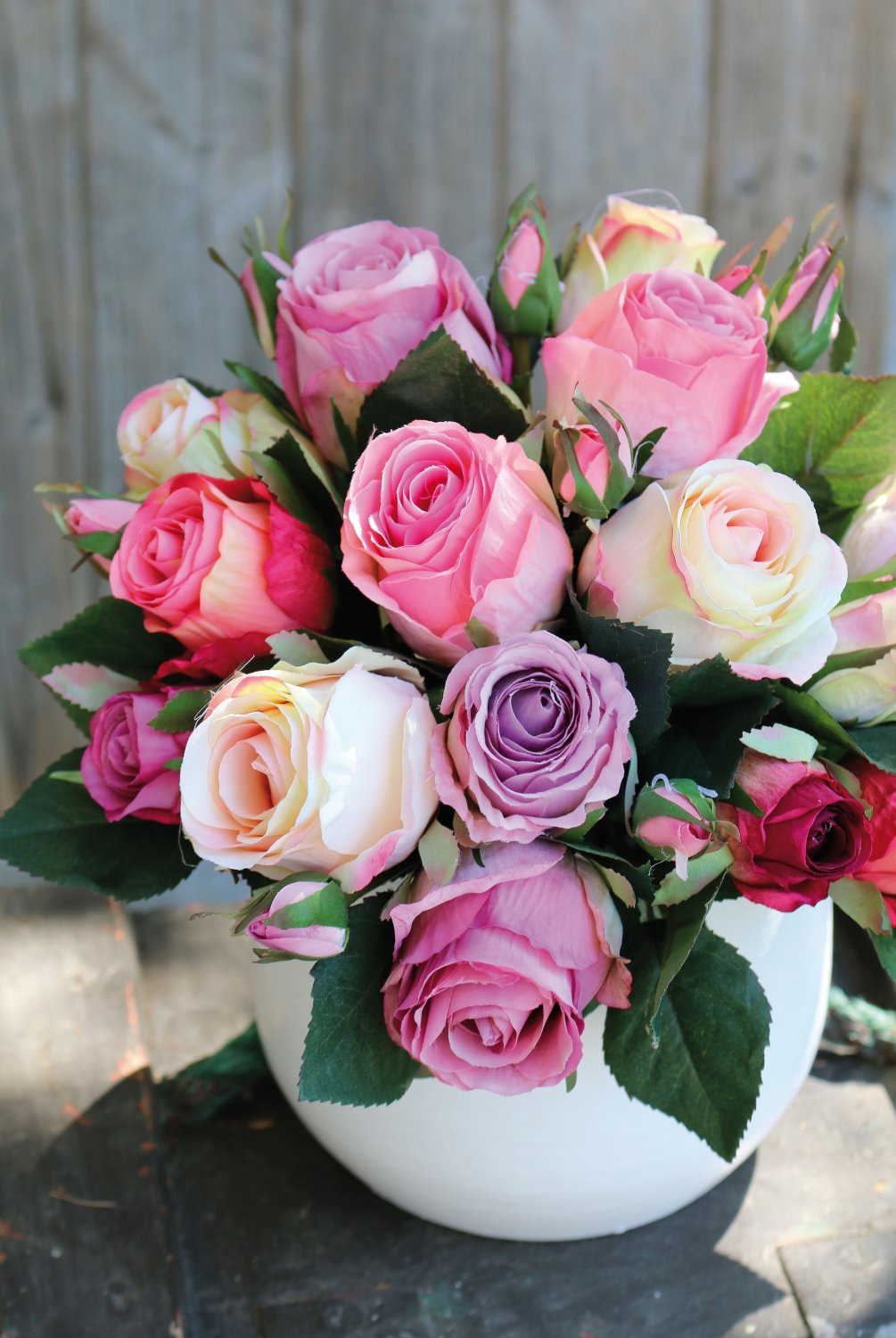 Artificial bouquet of wild roses, 24-flowers, 28 cm, pink-white