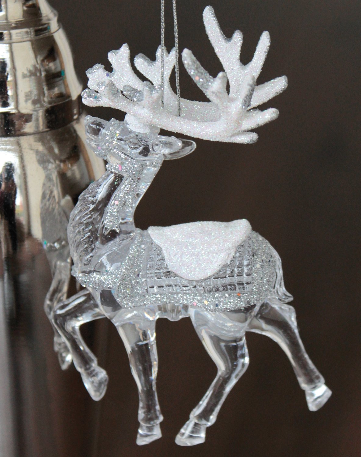 Decoration deer, acrylic, 12 cm, white-silver