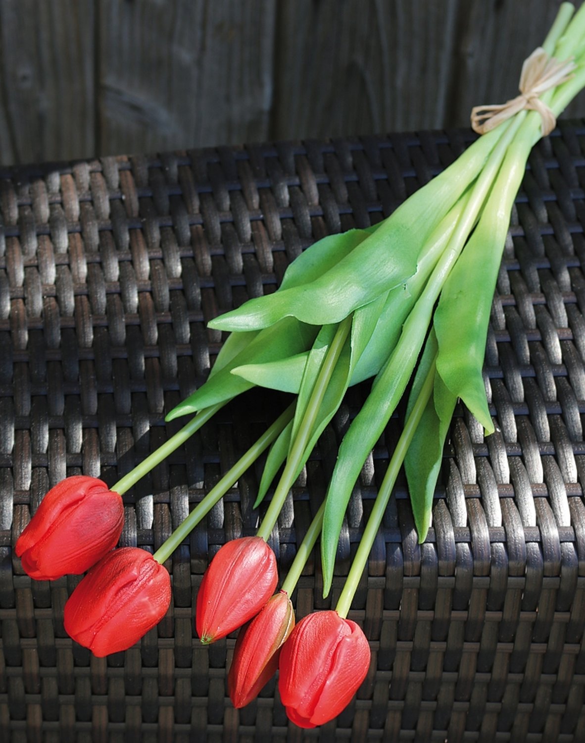 Künstlicher Tulpenbund, französisch, gemischt, 5-fach, 47 cm, Real Touch, rot