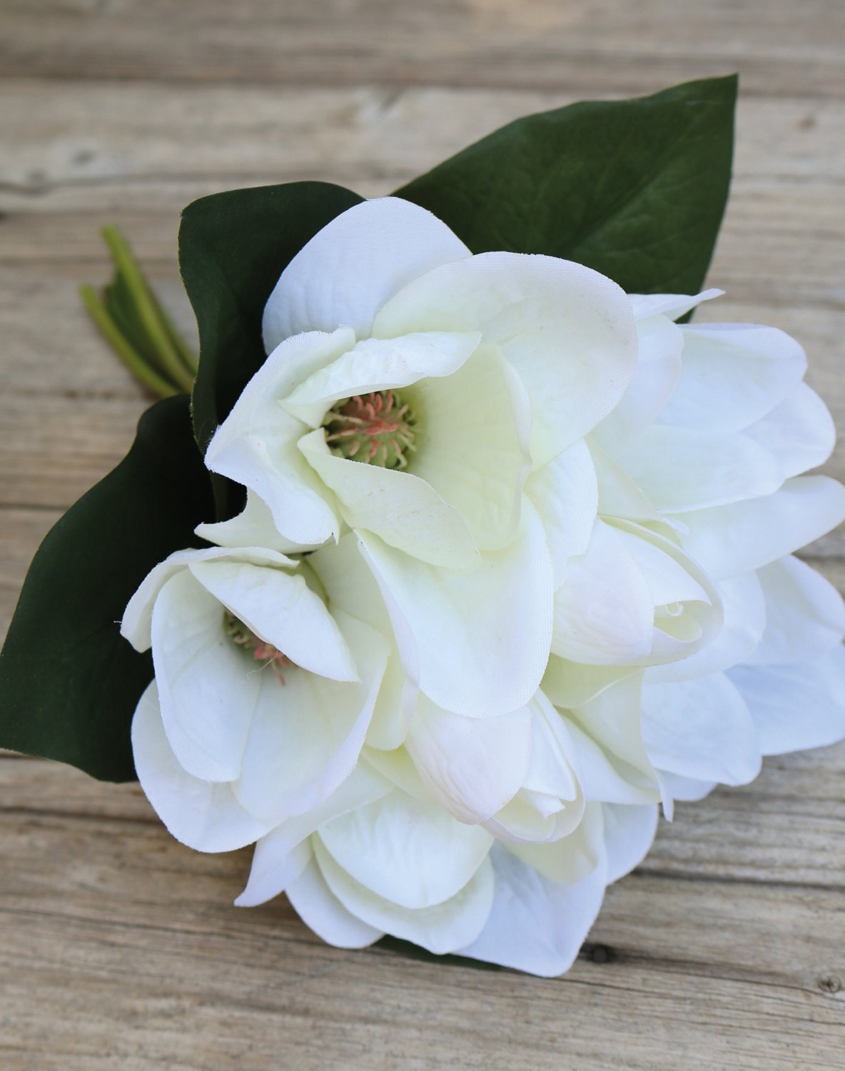 Fake magnolia bunch, 7-fold, 31 cm, beige-white