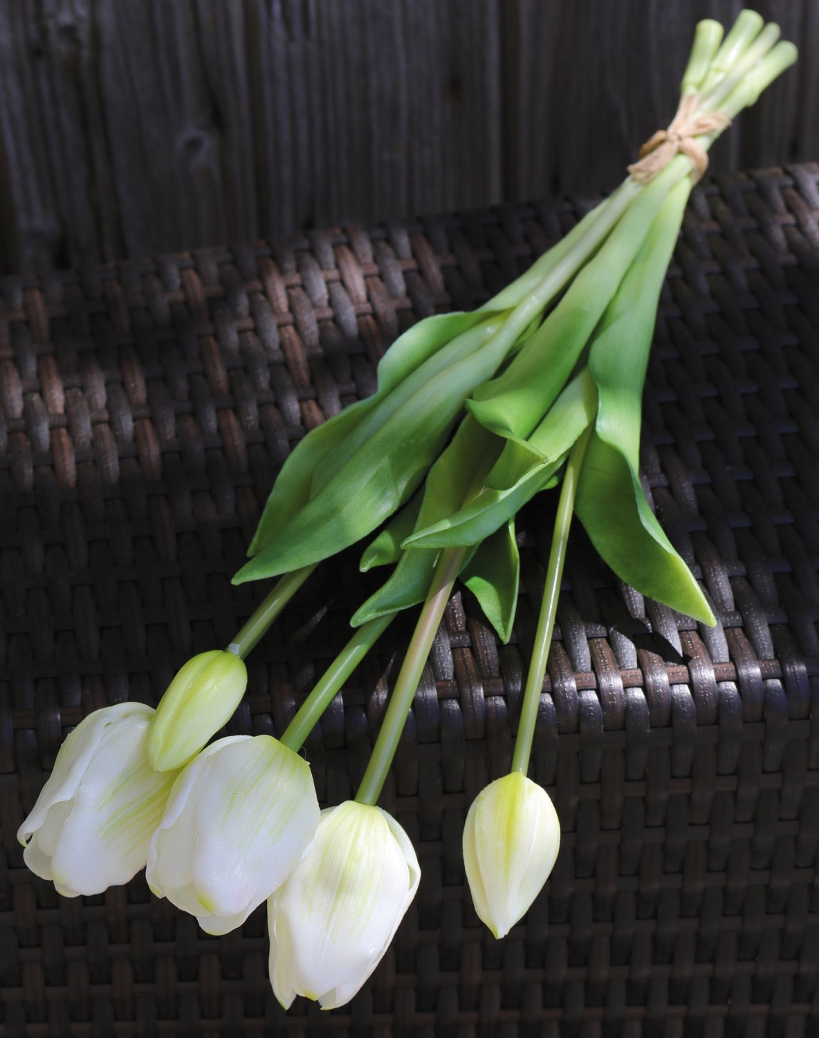 Künstlicher Tulpenbund, französisch, gemischt, 5-fach, 47 cm, Real Touch, weiß-grün