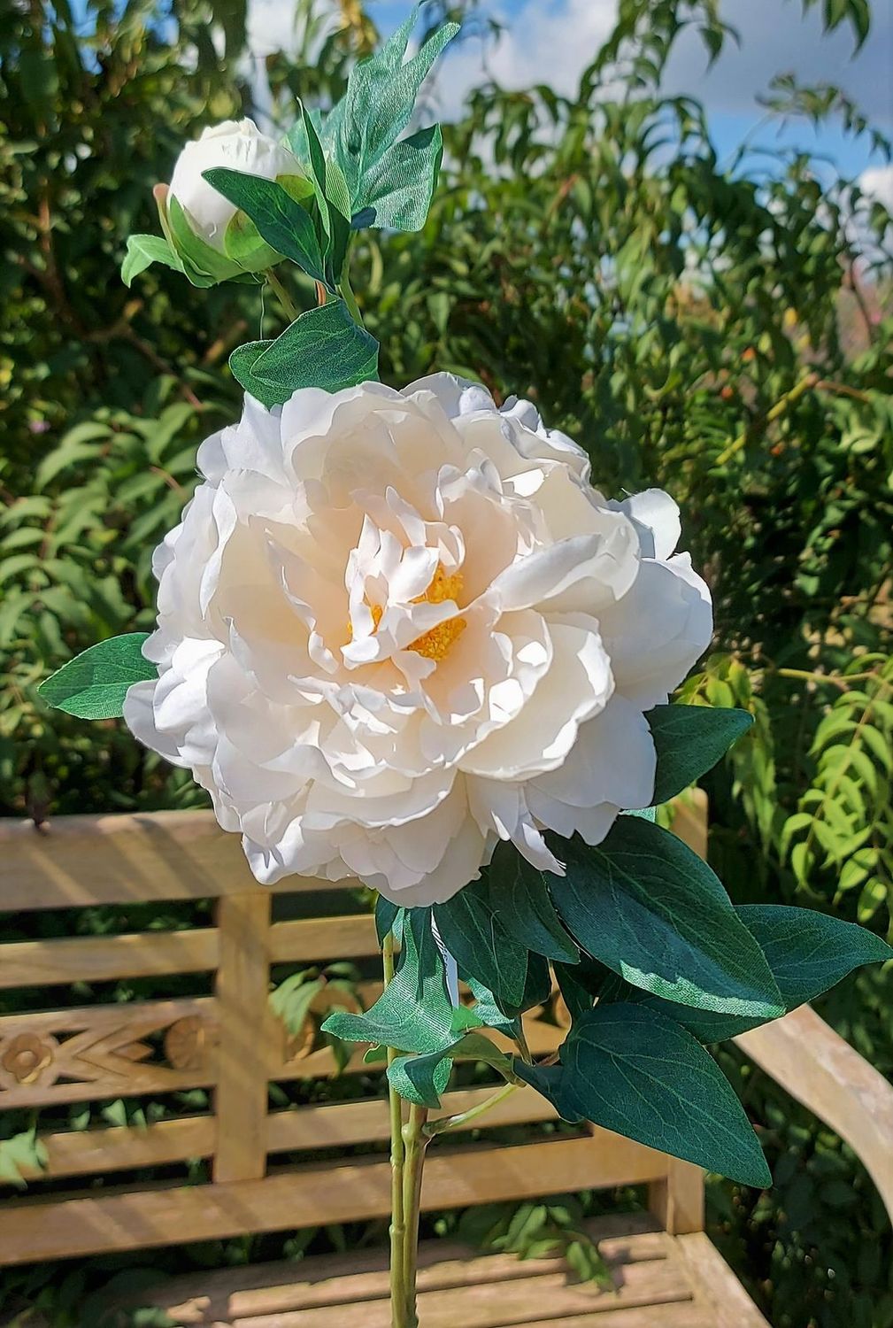 Flor de peonía artificial, 68 cm, amarillo-crema Flor de peonía artificial, 68 cm, amarillo-crema