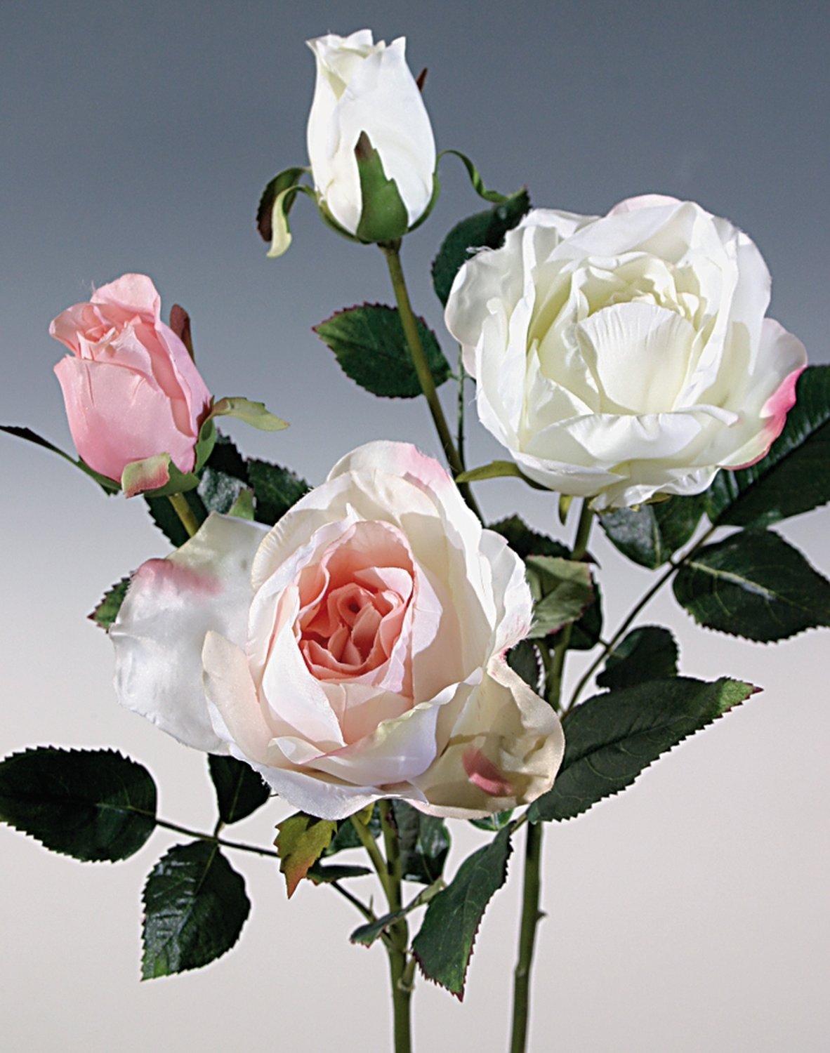 Künstliche Rose, 1 Blüte, 1 Knospe, 48 cm, creme-rosa