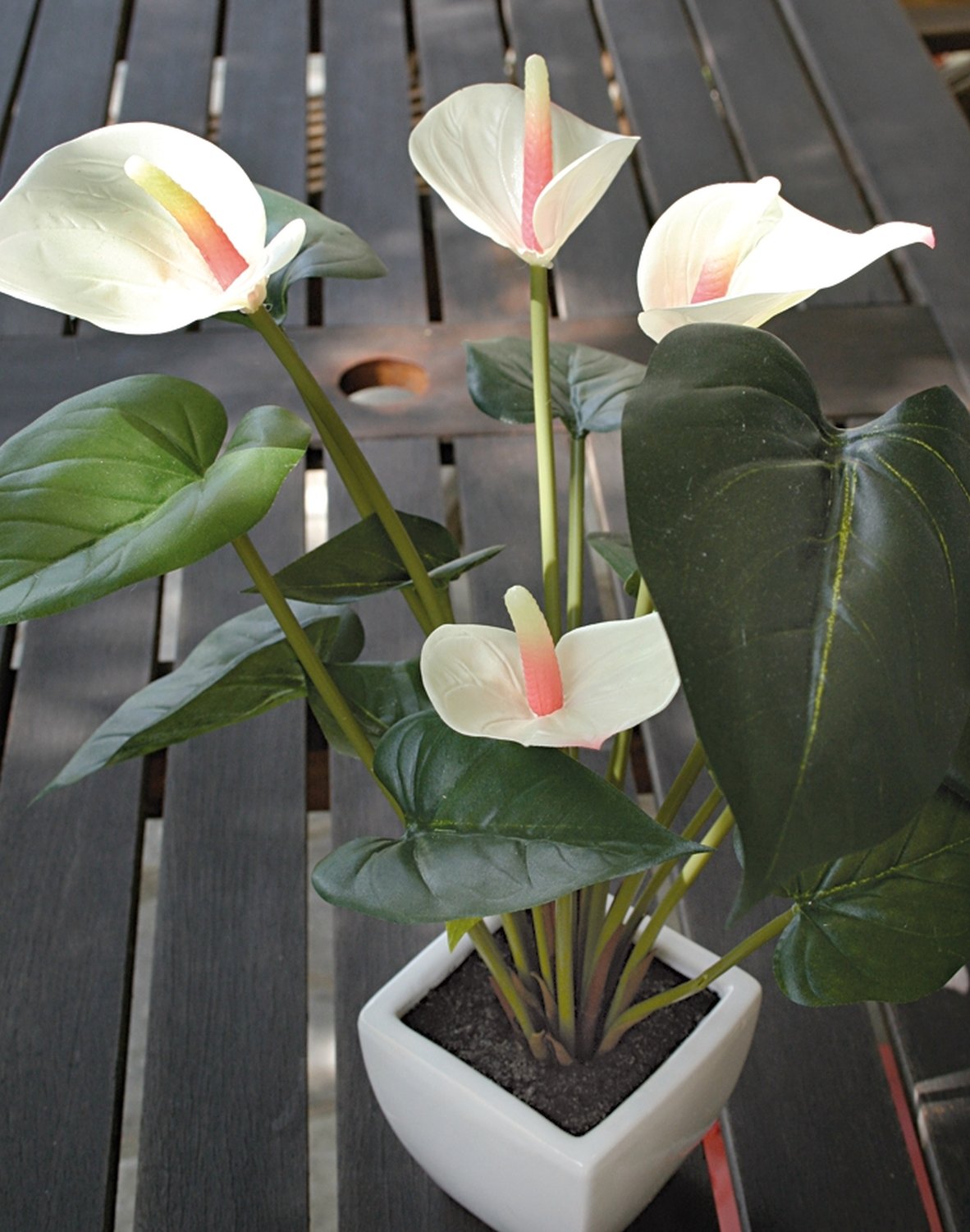 Künstliche Anthurium, getopft, 39 cm, weiß-rosa