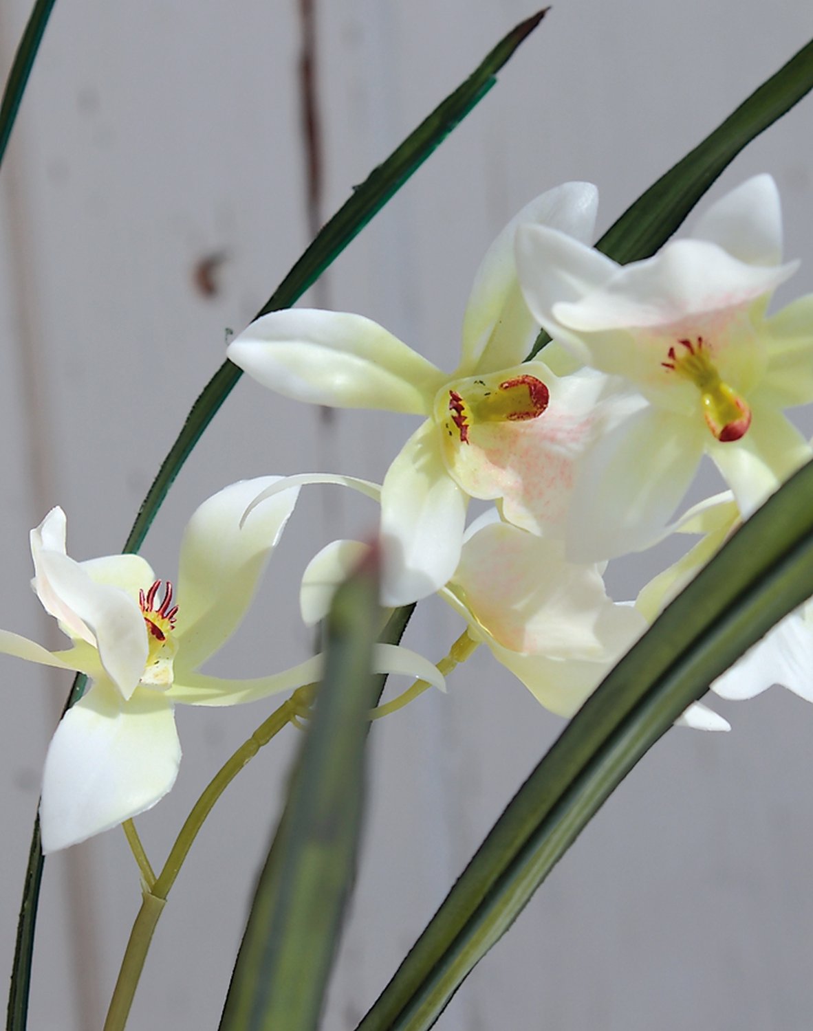 Orchidea Dendrobium artificiale in vaso di vetro, 40 cm, Real Touch Soft, bianco-verde
