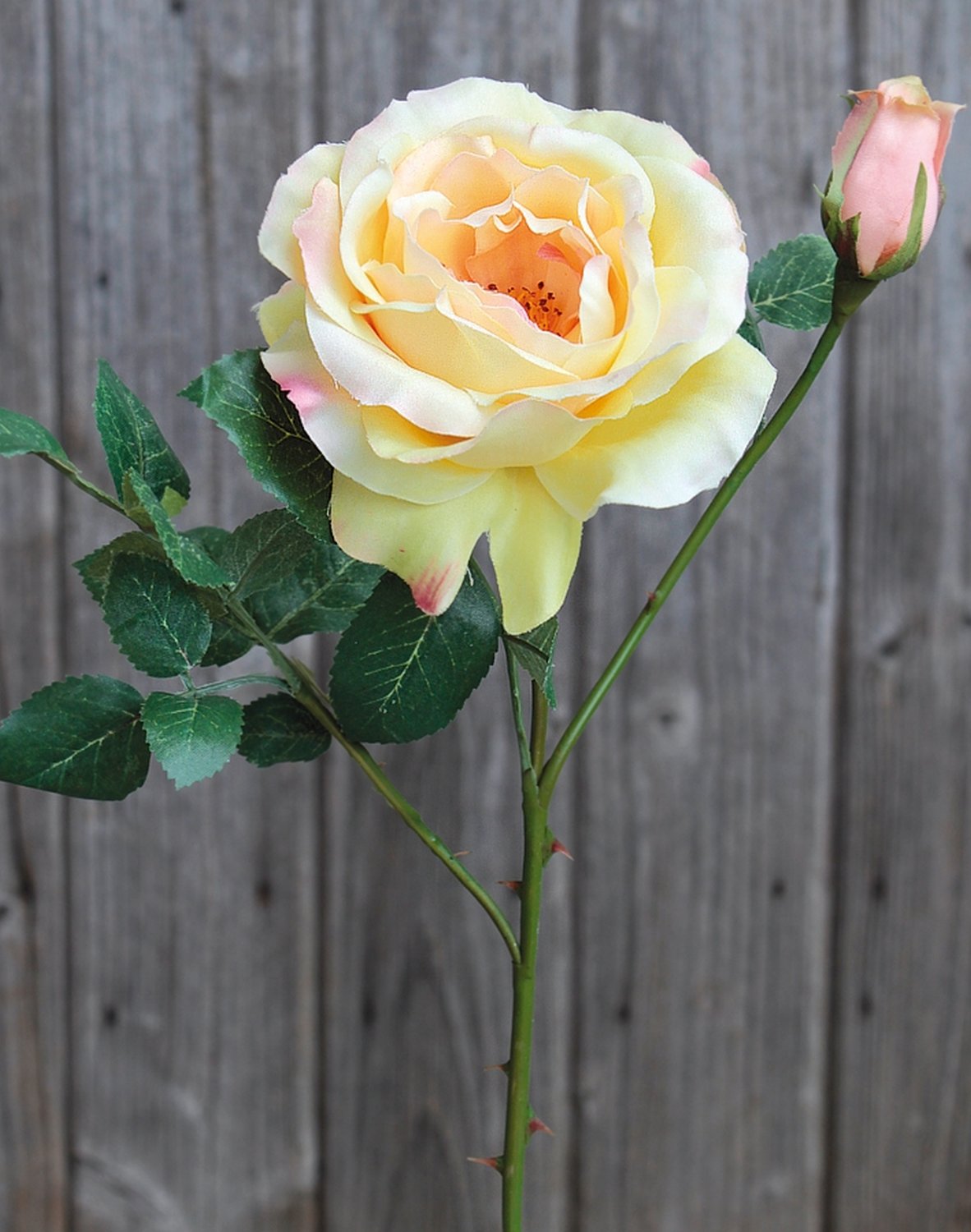 Künstliche Rose, 1 Blüte, 1 Knospe, 43 cm, gelb