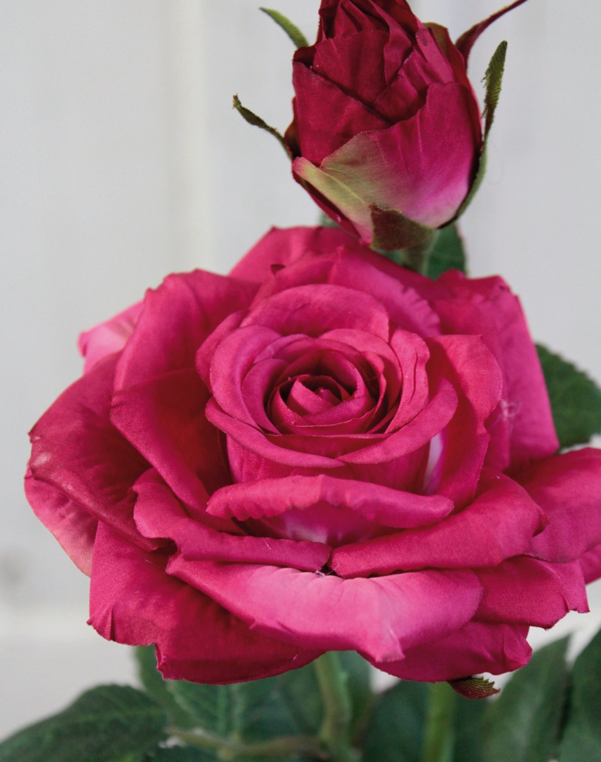 Silk rose, 1 flower, 1 bud, 37 cm, real touch soft, dark rose