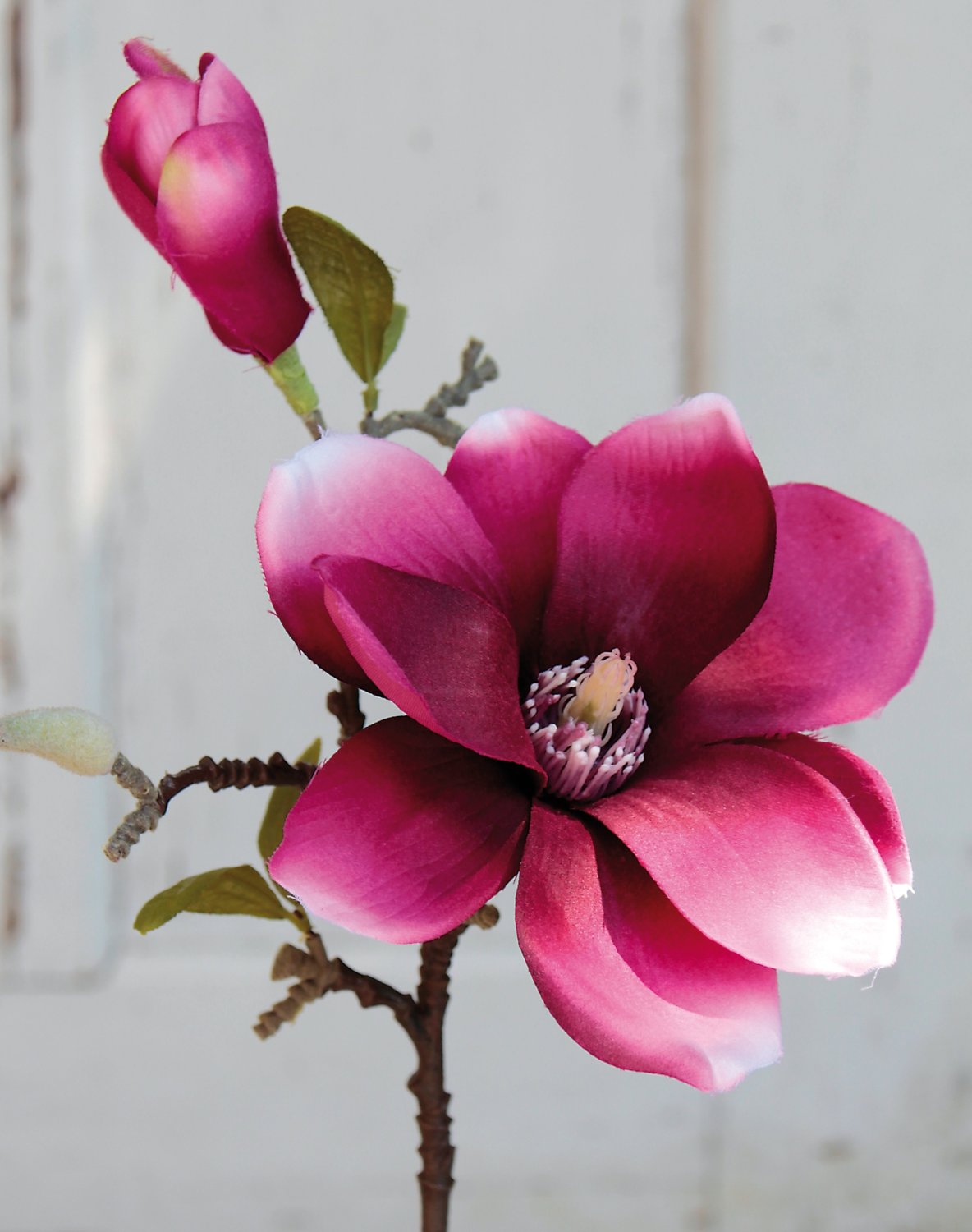 Silk magnolia flower spray, 36 cm, trendy purple