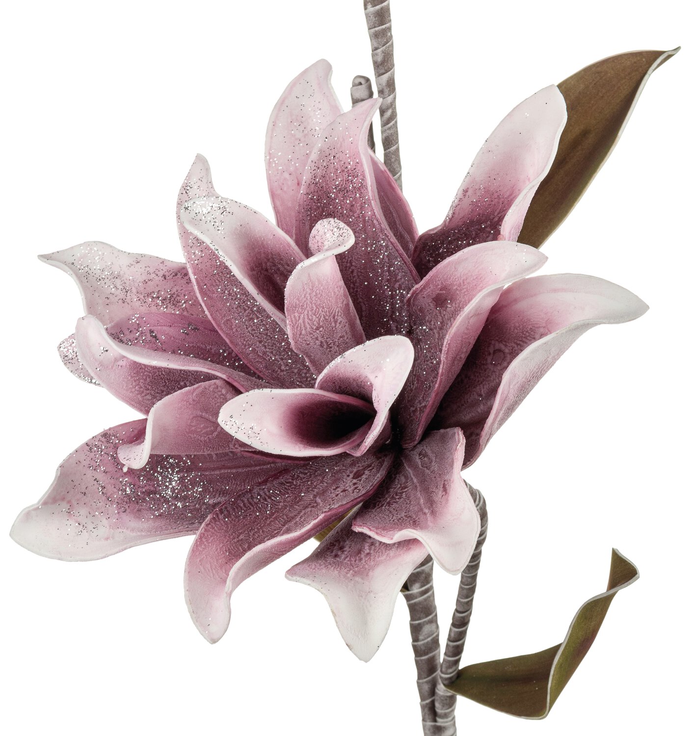 Deko Soft flower 'Kamelienzweig' mit 2 Blüten, glitzernd, 118 cm, antik-hellrosa