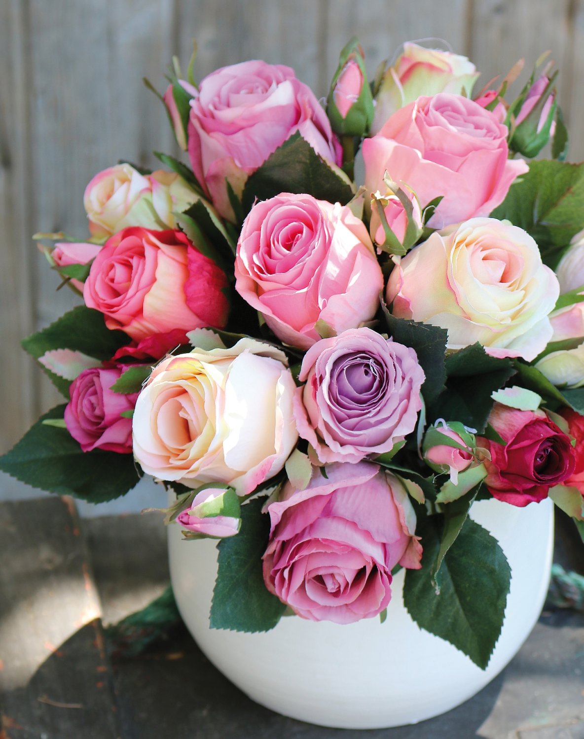 Artificial bouquet of wild roses, 24-flowers, 28 cm, pink-white