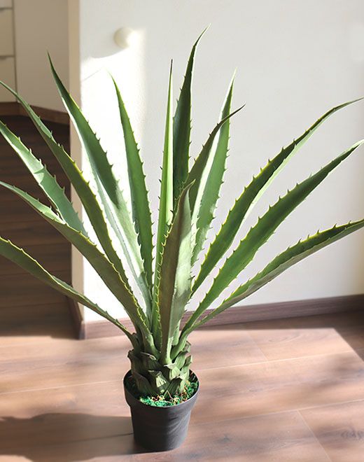 Agave artificiale, in vaso, 21 foglie, 120 cm, verde-grigio