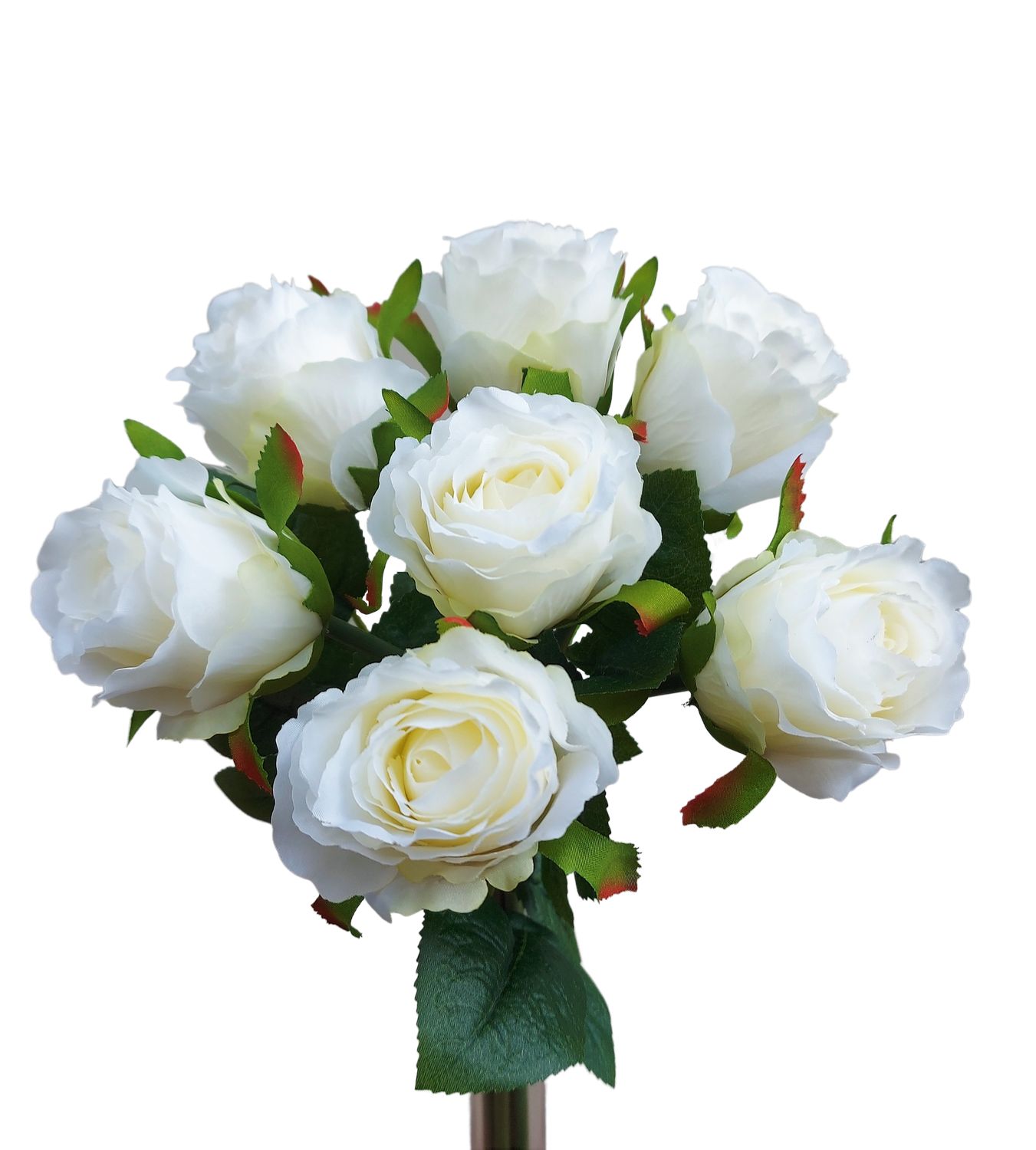 Artificial field-grown rose bouquet, 7 flowers, 37 cm, cream-white