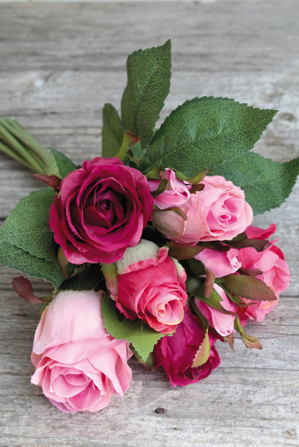 Mazzo di rose artificiali, 7 fiori, 28 cm, rosa