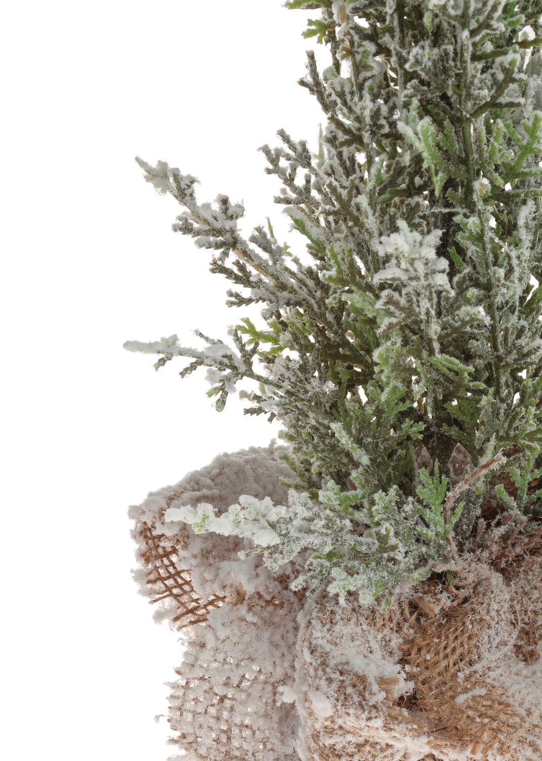 Faux cedar with snow in jute bag, 50 cm, green-white