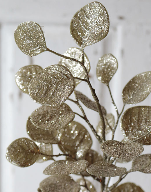 Faux eucalyptus stem with glitter, 45 cm, gold