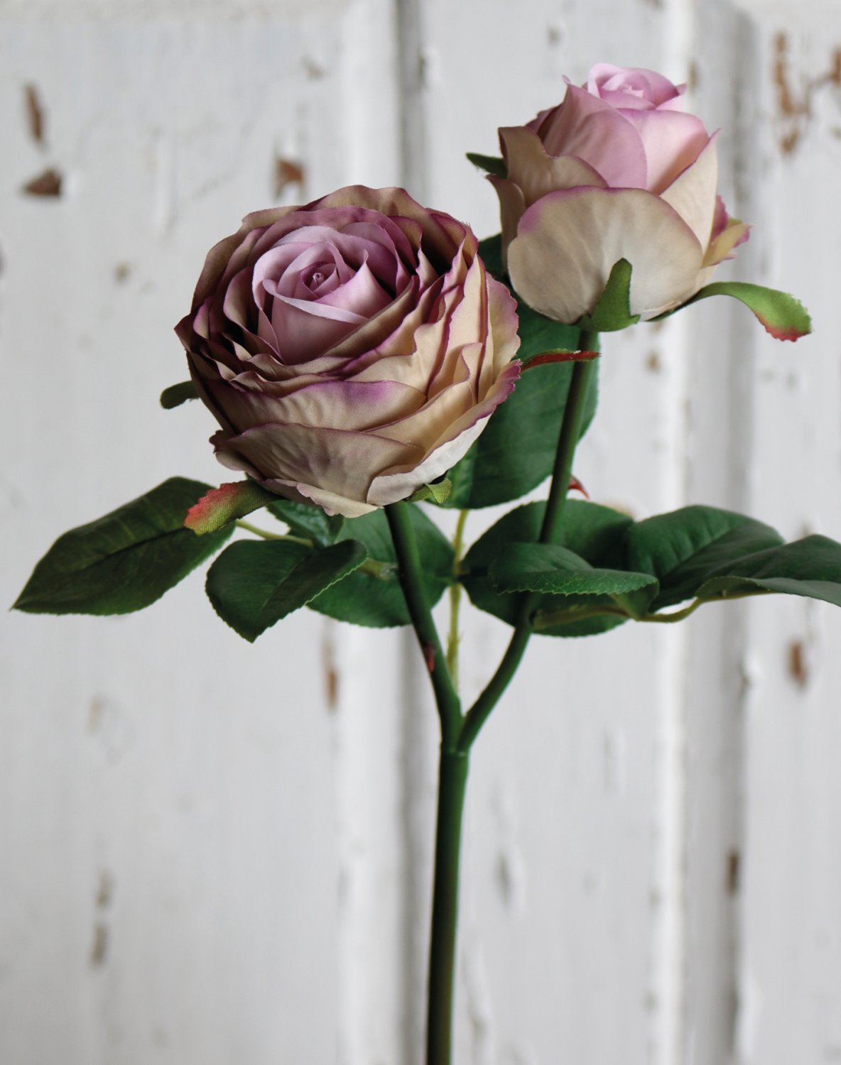 Künstliche Rose, 2 Blüten, 36 cm, antik-hellviolett