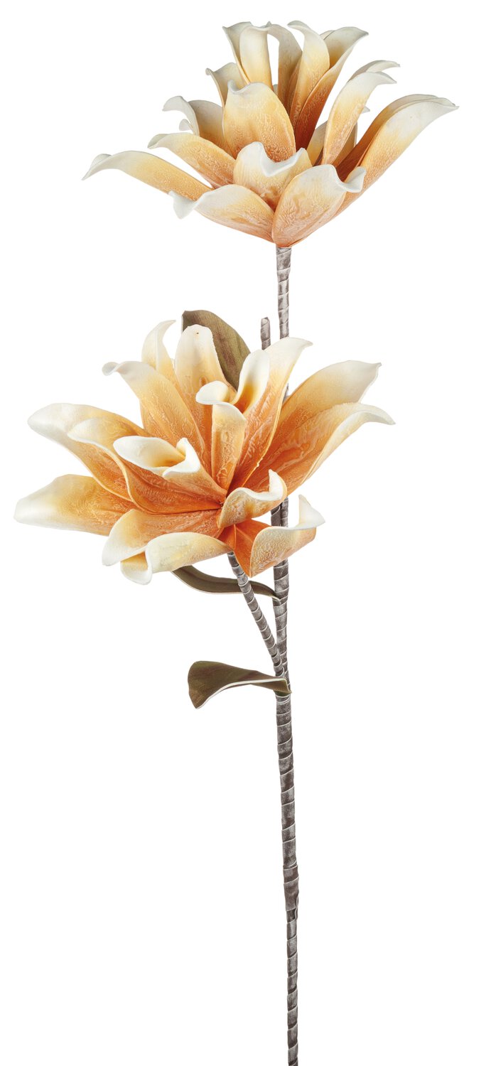 Deko Soft flower 'Kamelienzweig' mit 2 Blüten, 118 cm, gelb-weiß