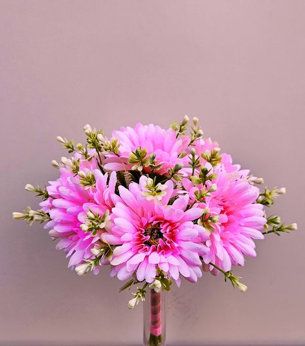 Bouquet di gerbera artificiale con 7 fiori, 30 cm, Ø 22 cm, rosa