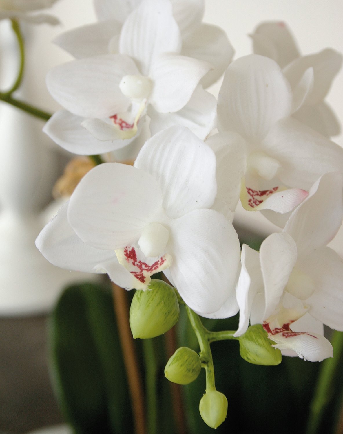 Plastic orchid Phalaenopsis, 3-fold, in bowl, 38 cm, real touch, white