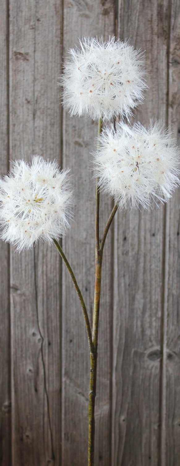 Dente di leone artificiale, 3 fiori, 114 cm, bianco-crema