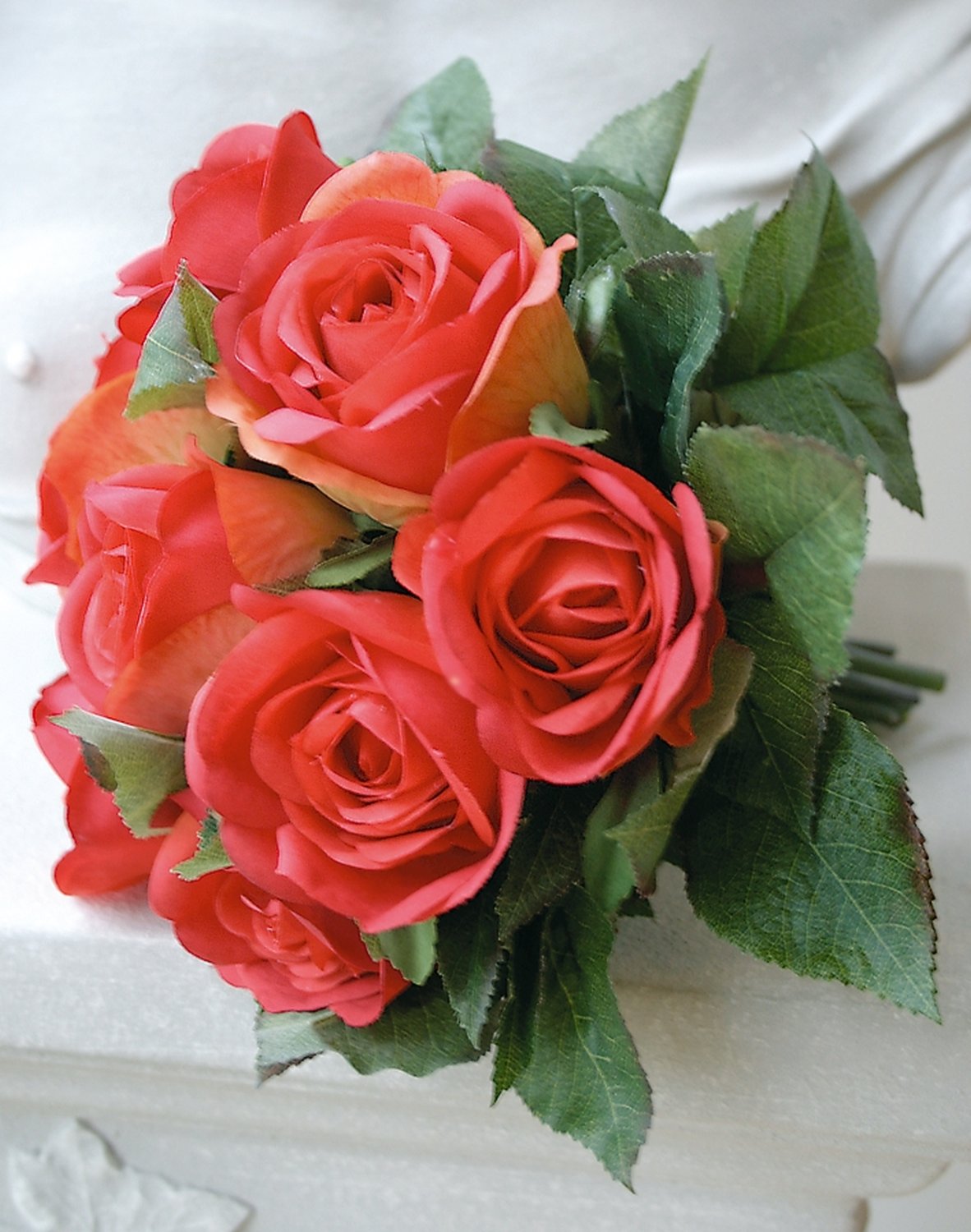 Mazzo di rose artificiali, 7 fiori, 25 cm, rosso