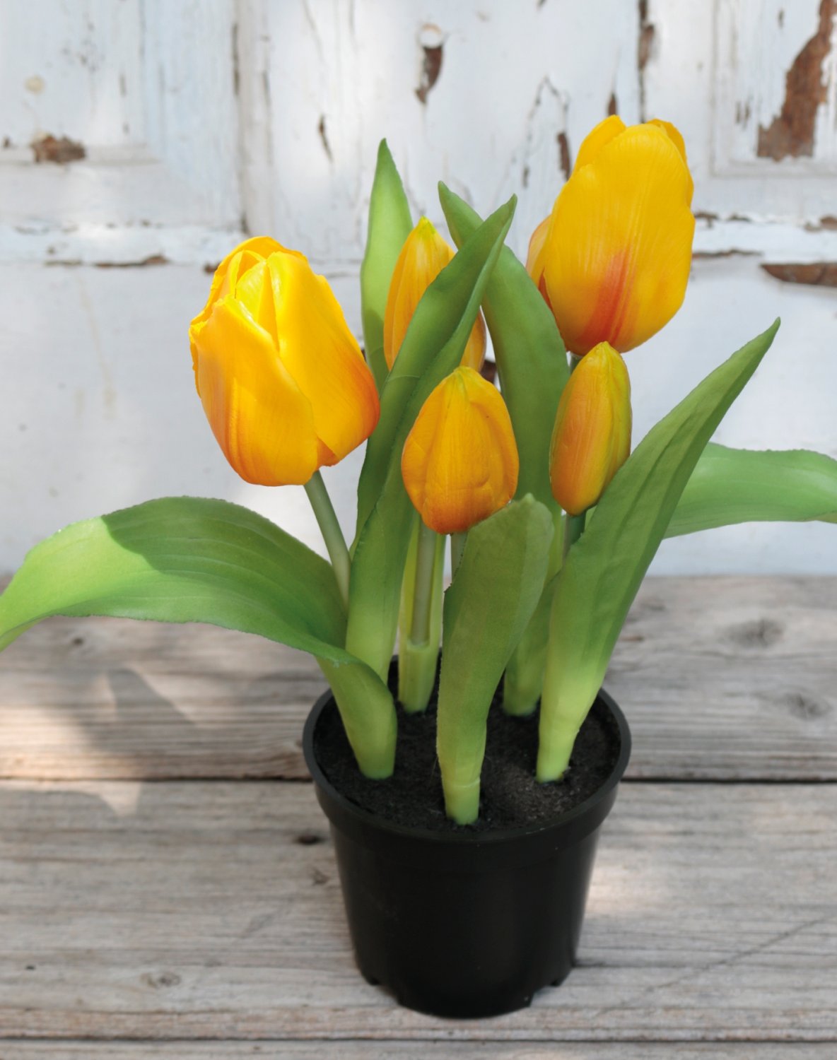 Künstliche Tulpen, getopft, 5-fach, 25 cm, Real Touch, gelb-orange