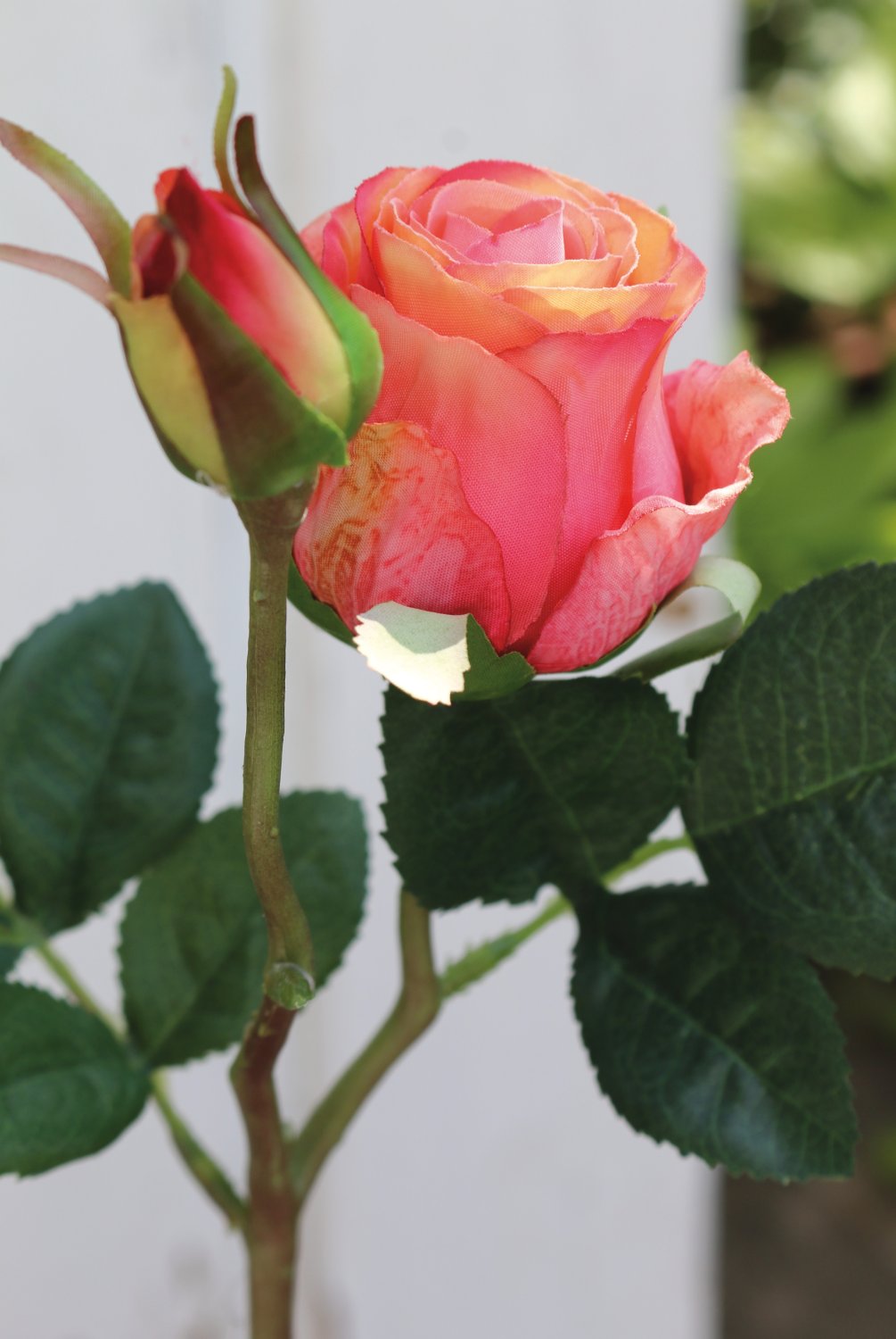 Künstliche Rose, 1 Blüte, 1 Knospe, 45 cm, aprikose