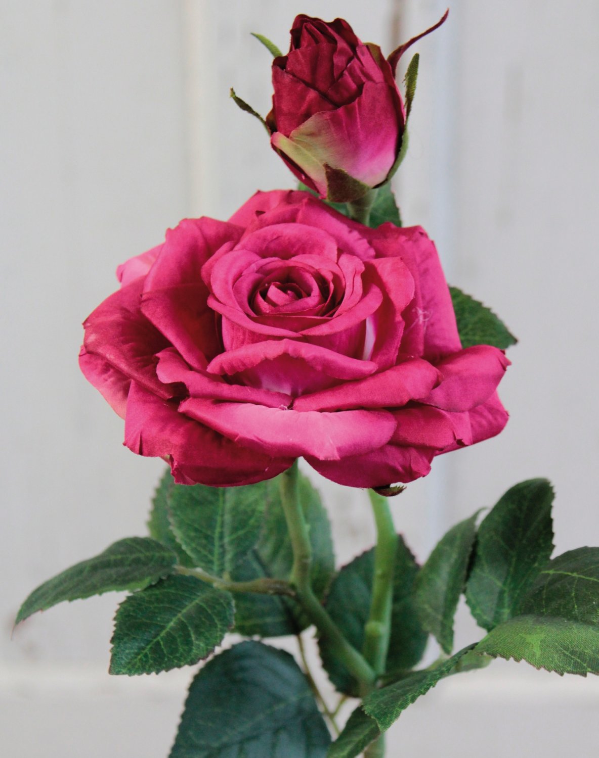 Silk rose, 1 flower, 1 bud, 37 cm, real touch soft, dark rose