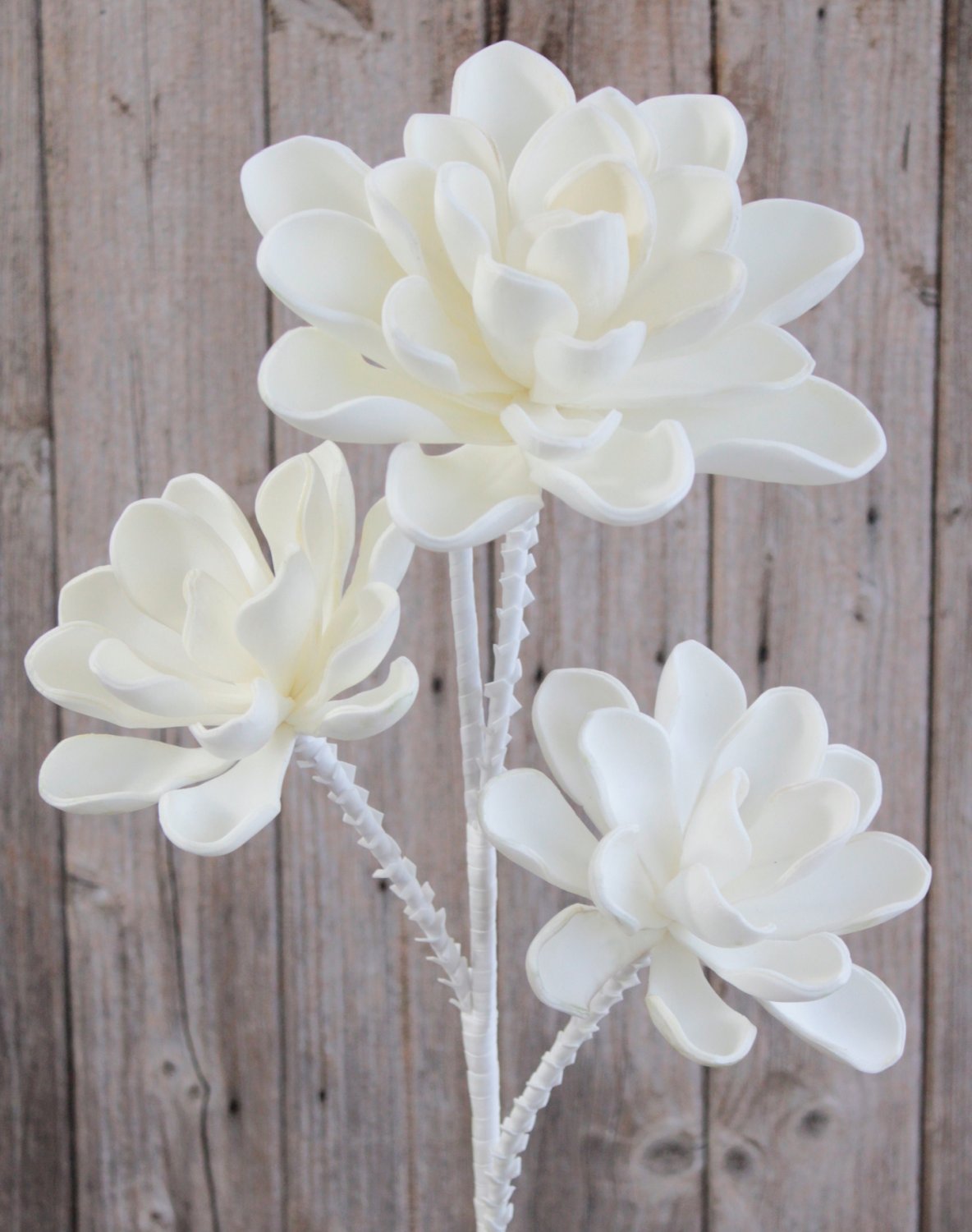 Artificial soft flower 'echeveria', 95 cm, white