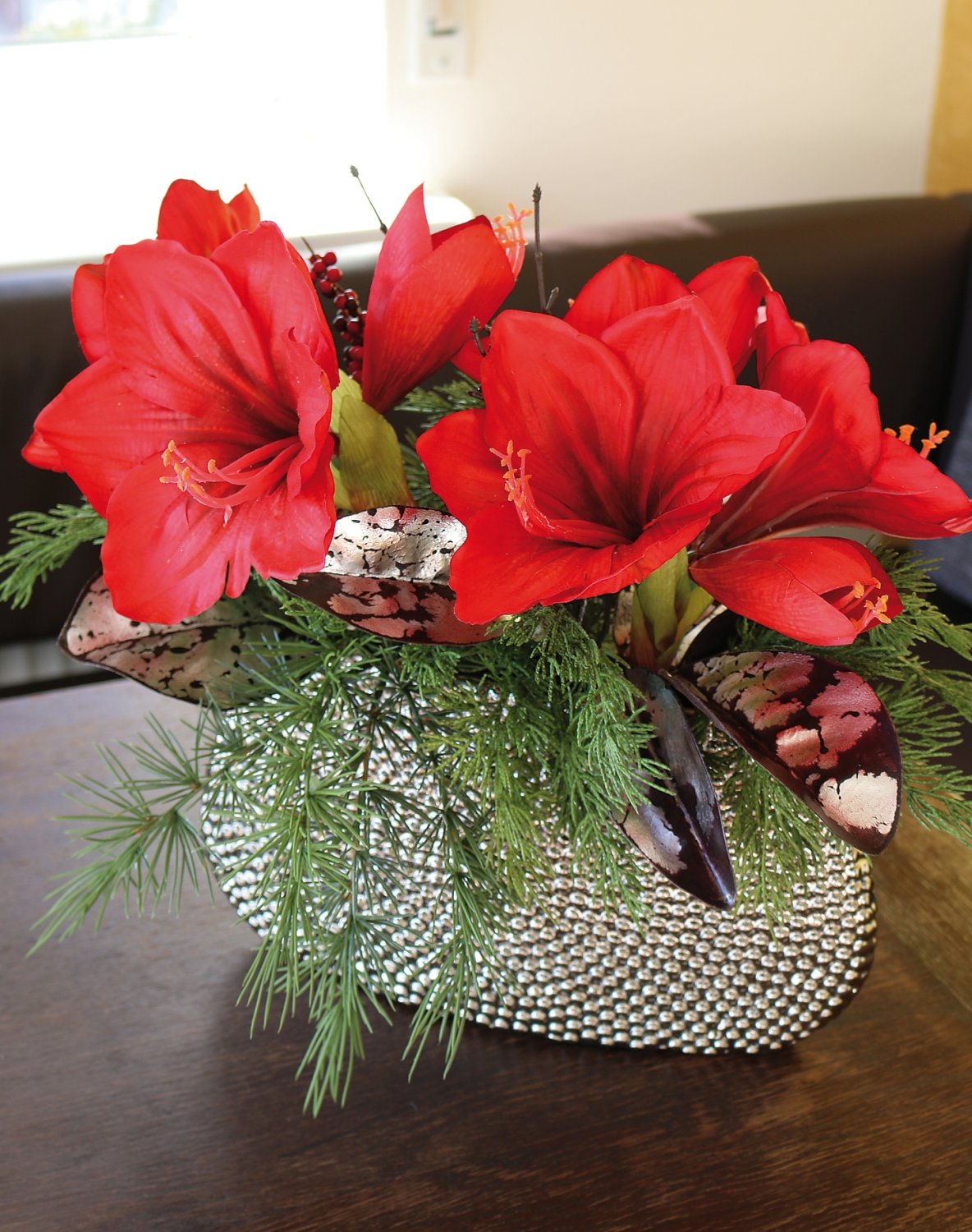 Künstliche Amaryllis-Arrangement, getopft, 40 cm, creme-weiß