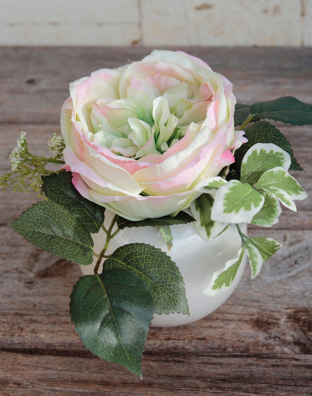Künstliche Rose in Keramiktopf, 17 cm, grün-rosa