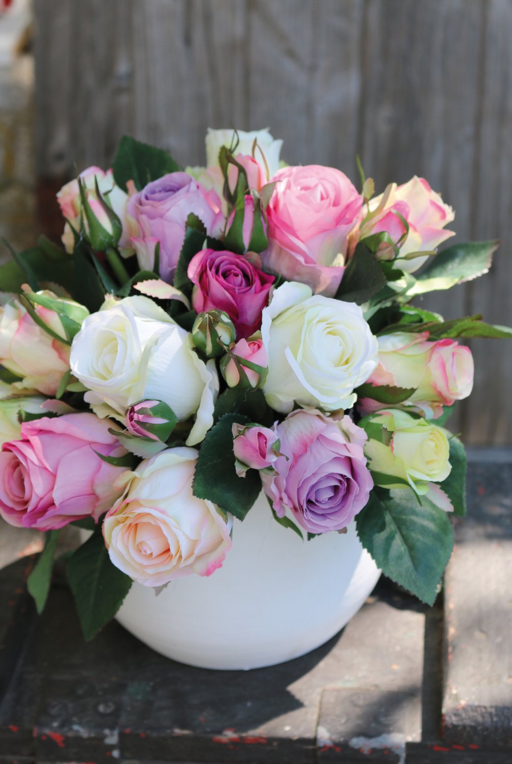 Künstlicher Freiland-Rosenstrauß, 24-fach, 28 cm, creme-rosa Künstlicher Freiland-Rosenstrauß, 24-fach, 28 cm, creme-rosa
