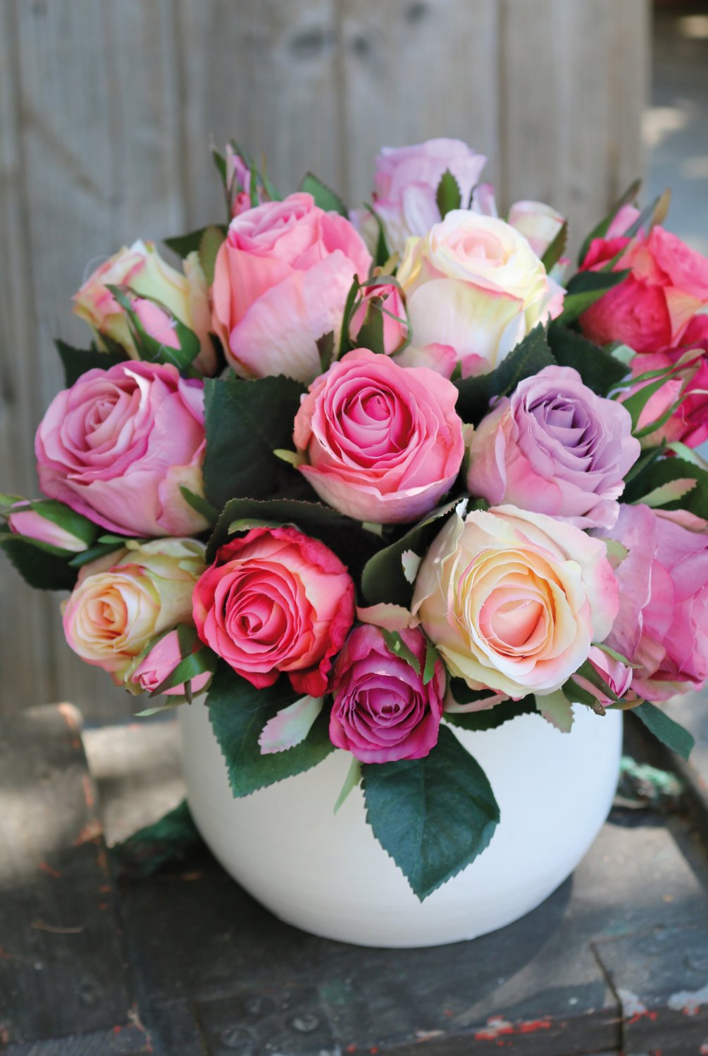 Artificial bouquet of wild roses, 24-flowers, 28 cm, pink-white