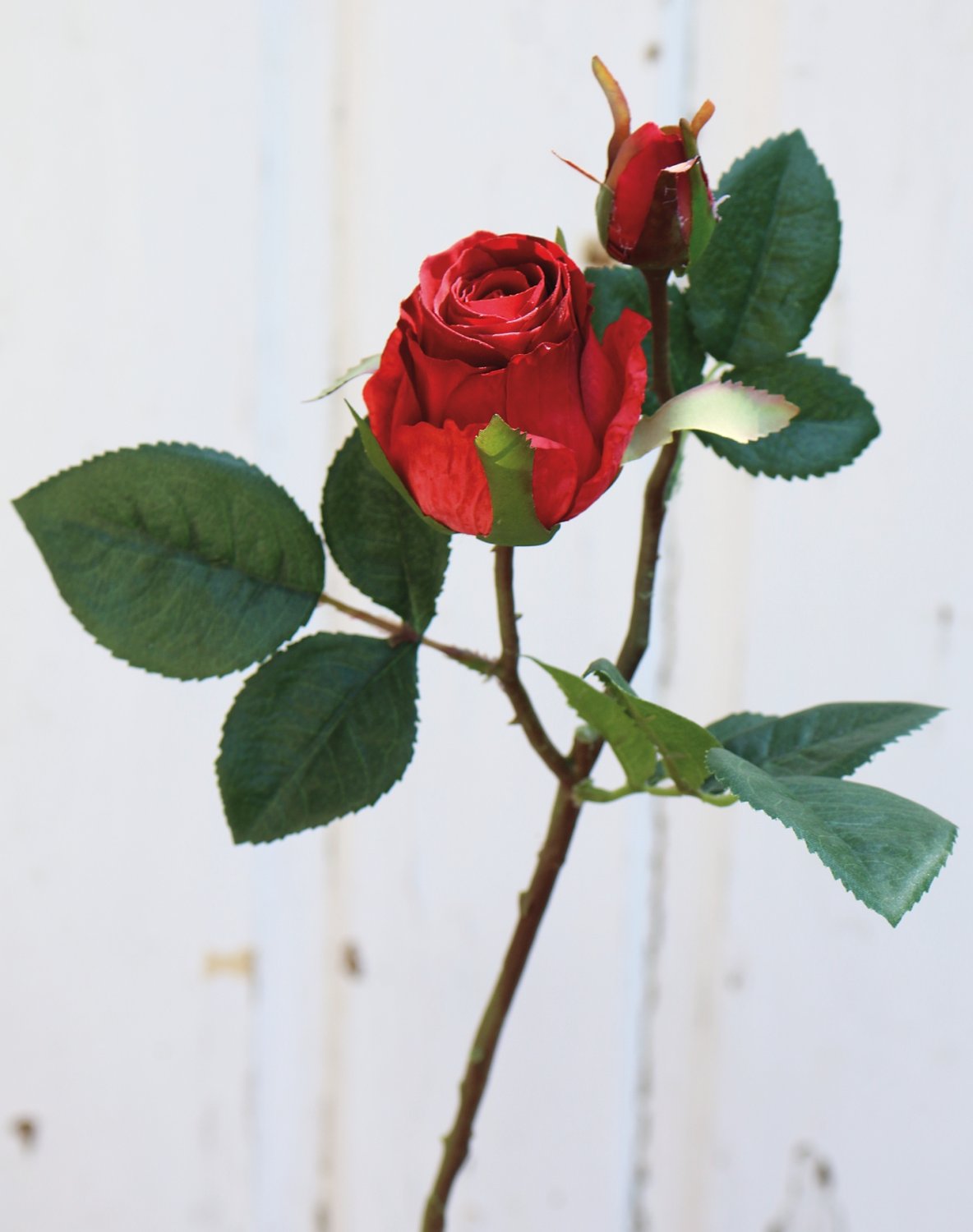 Rosa artificiale, 1 fiore, 1 bocciolo, 45 cm, rosso