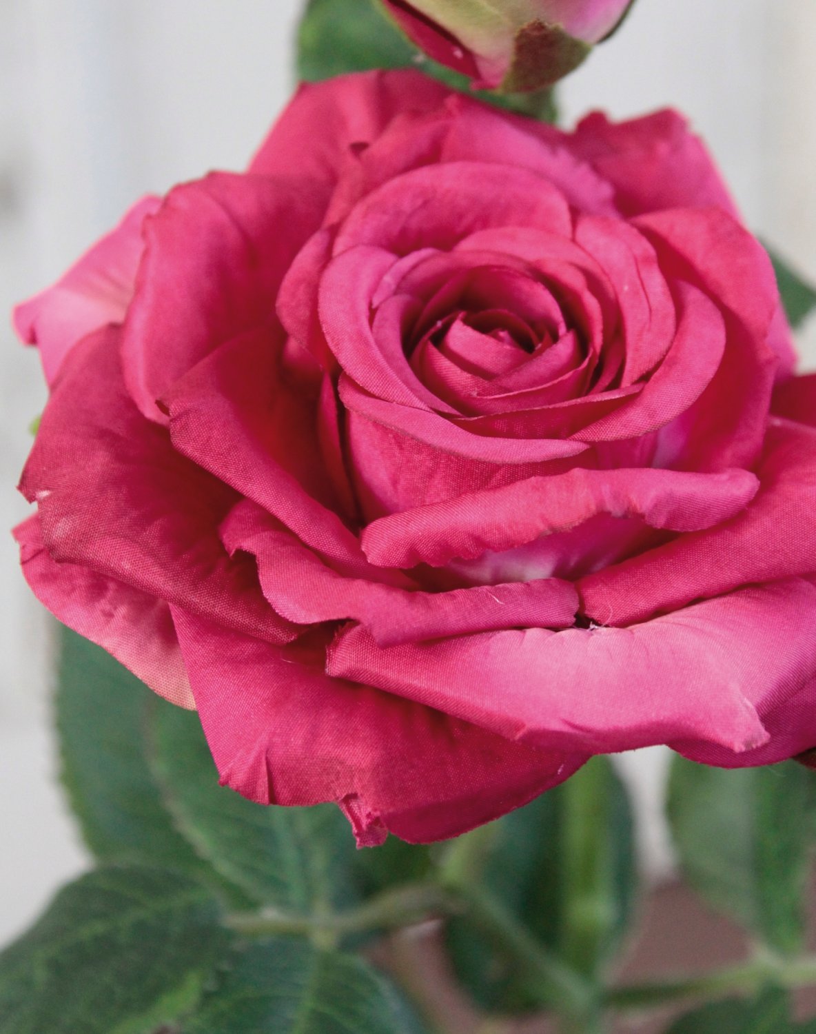 Künstliche Rose, 1 Blüten, 1 Knospen, 37 cm, Real Touch Soft, dunkelrosa
