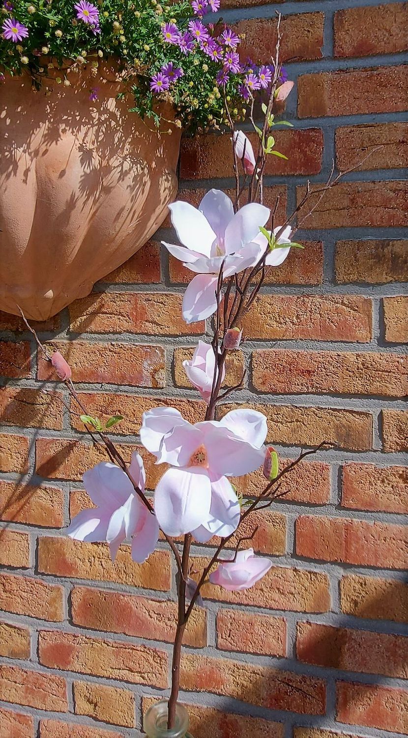 Faux magnolia blossom branch, 115 cm, rose-purple