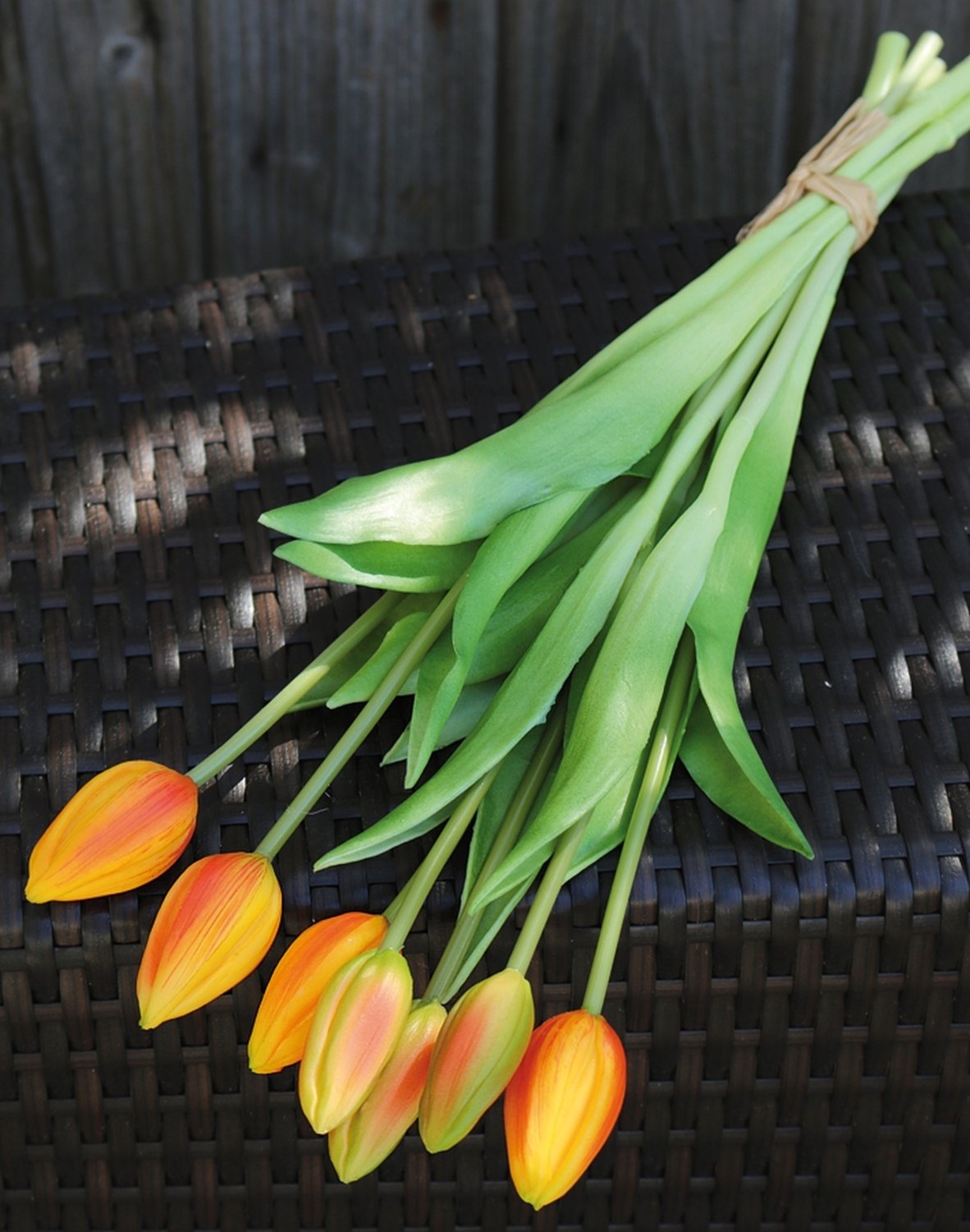 Artificial tulip bouquet, 7-fold, 44 cm, real touch, orange