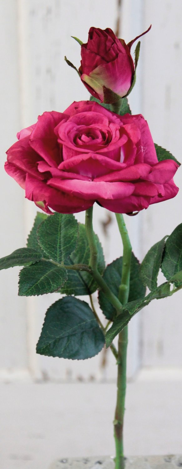 Künstliche Rose, 1 Blüten, 1 Knospen, 37 cm, Real Touch Soft, dunkelrosa