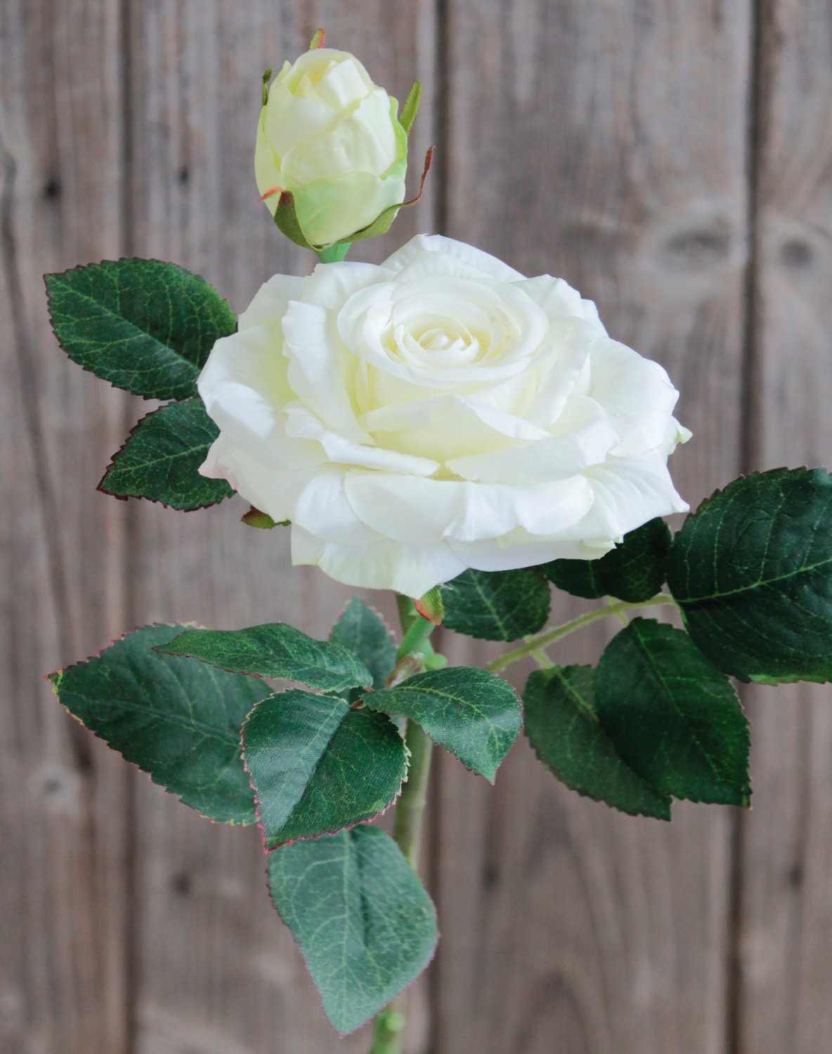 Künstliche Rose, 1 Blüten, 1 Knospen, 37 cm, Real Touch Soft, creme-weiß