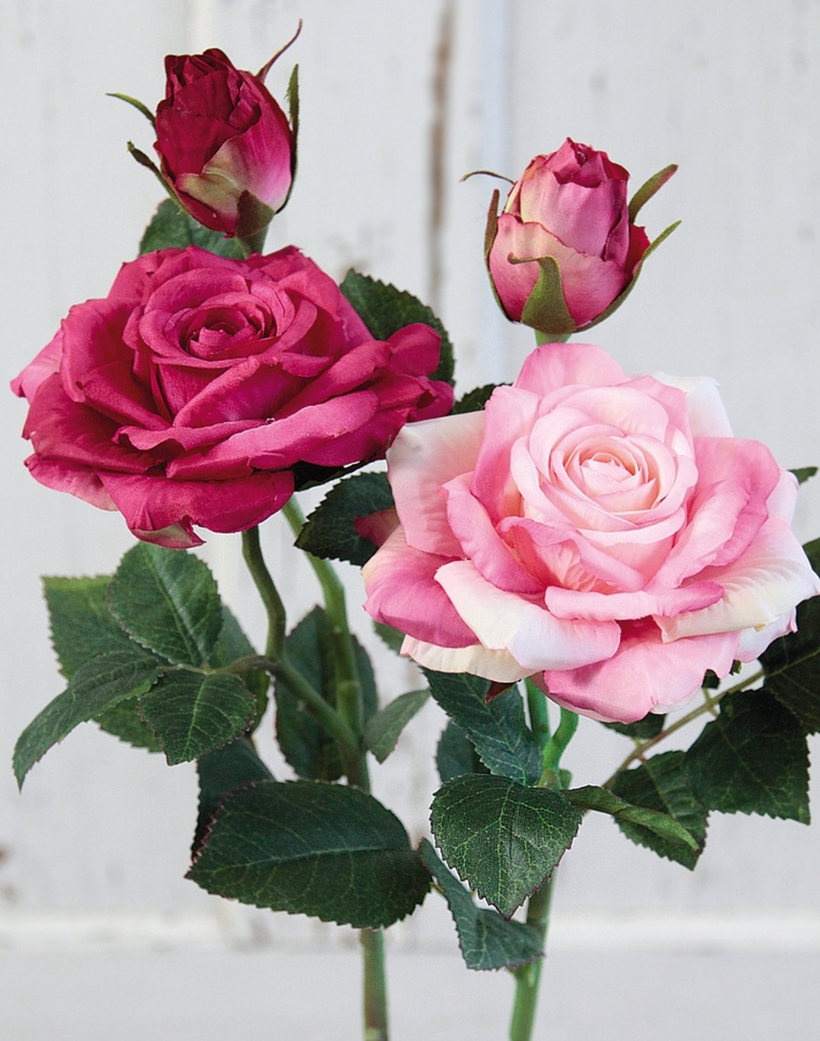 Silk rose, 1 flower, 1 bud, 37 cm, real touch soft, dark rose